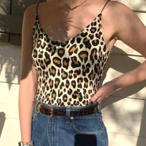 Gaze Bodysuit Womans  Sz M leopard print Y2K Mob Wife 90’s spaghetti straps New - Picture 1 of 6